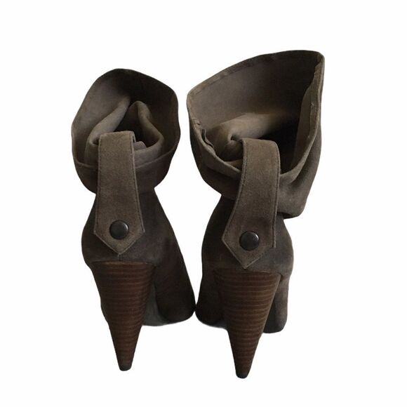 ASH Slouchy Suede Ankle Boots Cone Heel Taupe Grey 7.5 - Picture 5 of 13